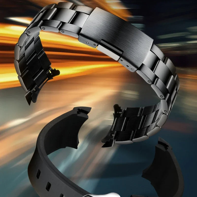 Stainless steel bracelet and silicone strap options for NOVEXA chronograph.