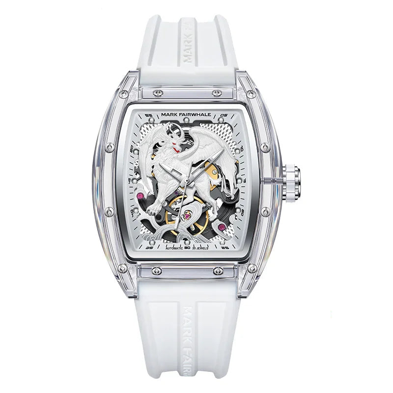 The Bai Ze figure dominates the dial, symbolizing wisdom and protection. Suspended above the movement, it transforms timekeeping into a statement of strength and mythology.