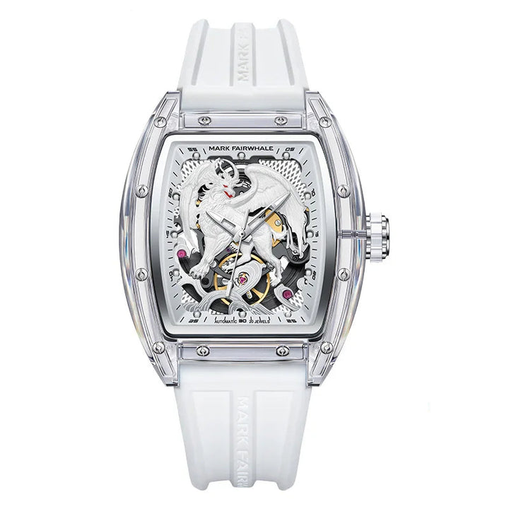 The Bai Ze figure dominates the dial, symbolizing wisdom and protection. Suspended above the movement, it transforms timekeeping into a statement of strength and mythology.