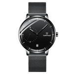 VELION Minimalist Mesh Business Watch black dial close-up on surface