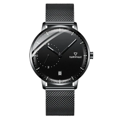VELION Minimalist Mesh Business Watch black dial close-up on surface