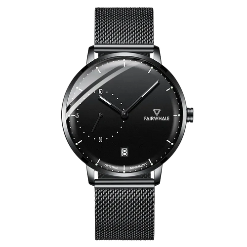VELION Minimalist Mesh Business Watch black dial close-up on surface