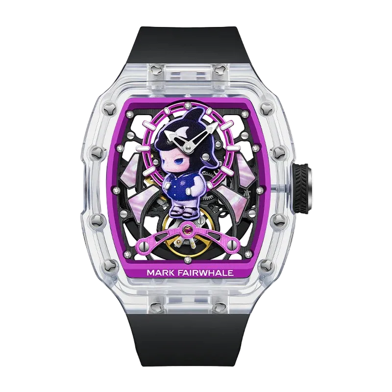 Watch with a character design on the face, brand &