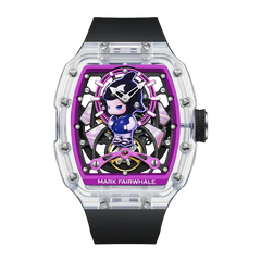 Watch with a character design on the face, brand 'Mark Fairwhale' visible