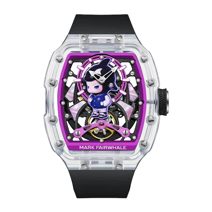 Watch with a character design on the face, brand &