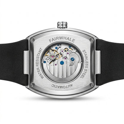 Watch back cover with mechanical components and &