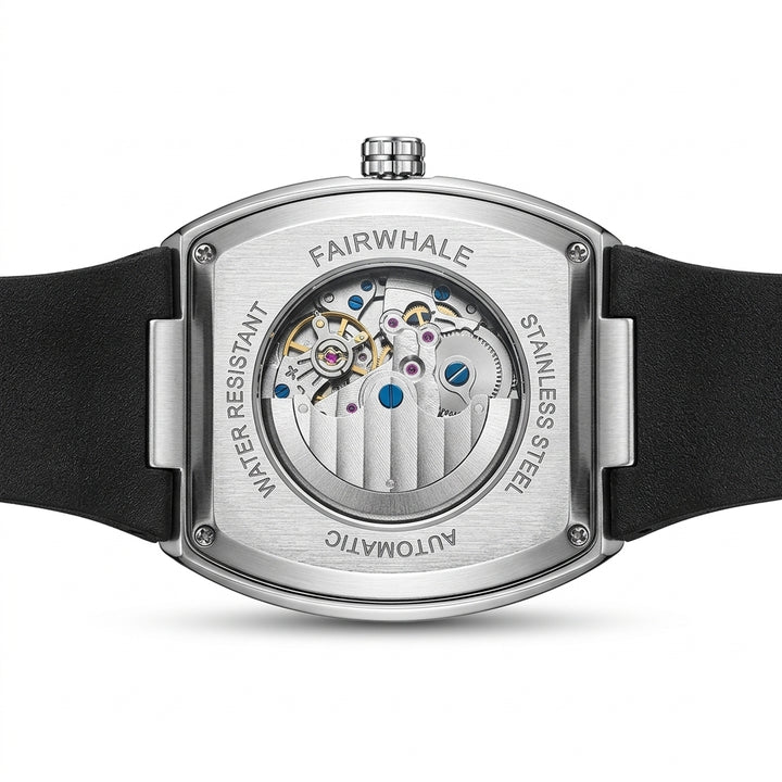 Watch back cover with mechanical components and &