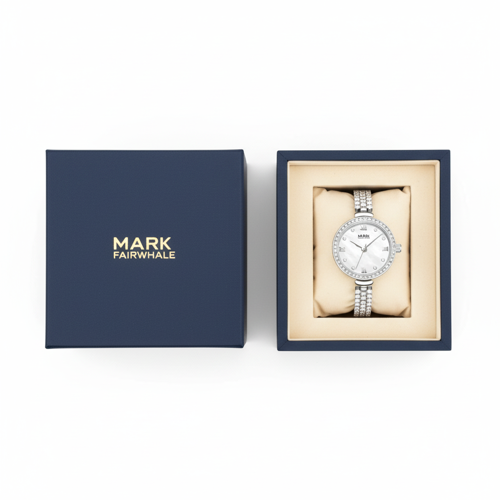 Watch in a Mark Fairwhale box on a white background