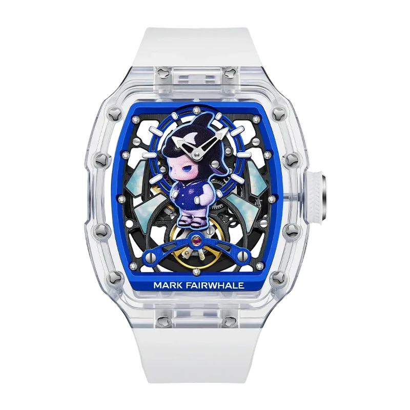 Watch with a character design on the face, brand &