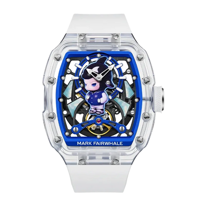 Watch with a character design on the face, brand &
