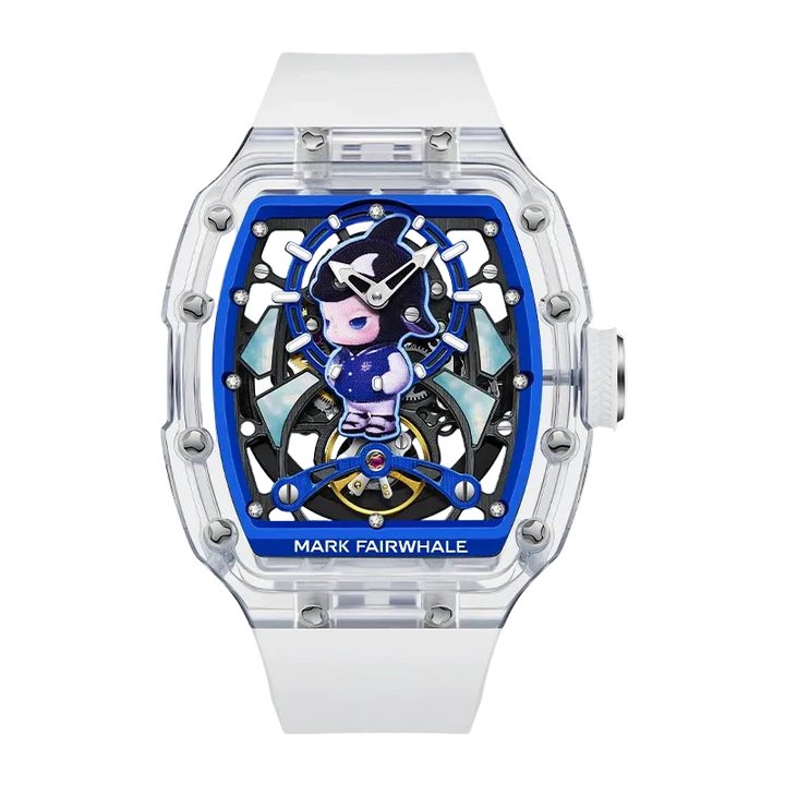 Watch with a character design on the face, brand &