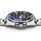 Watch with a black face and blue bezel on a white background