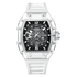 Watch with a black face and white band on a white background