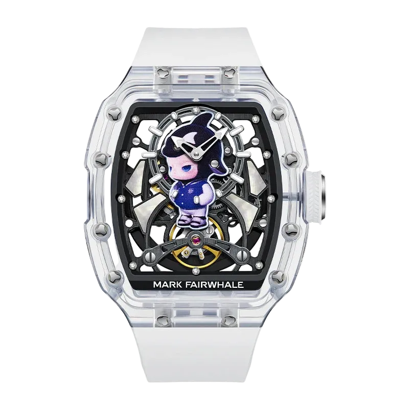 Watch with a character design on the face, brand &