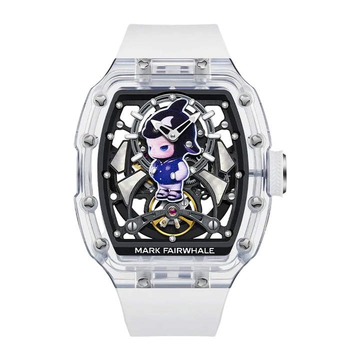 Watch with a character design on the face, brand &