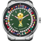 Watch with a gold soccer ball and flags on a green background, brand 'Mark Fairwhale' visible.