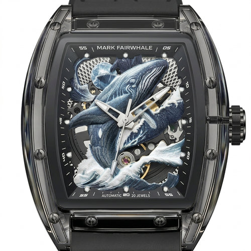 Watch with a whale design on the face, brand &