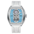 Watch with a white strap and blue face on a white background