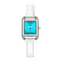 Watch with a white strap and turquoise face on a white background