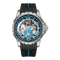 Watch with black strap and blue accents on a white background