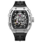 Watch with black strap and silver case on a white background