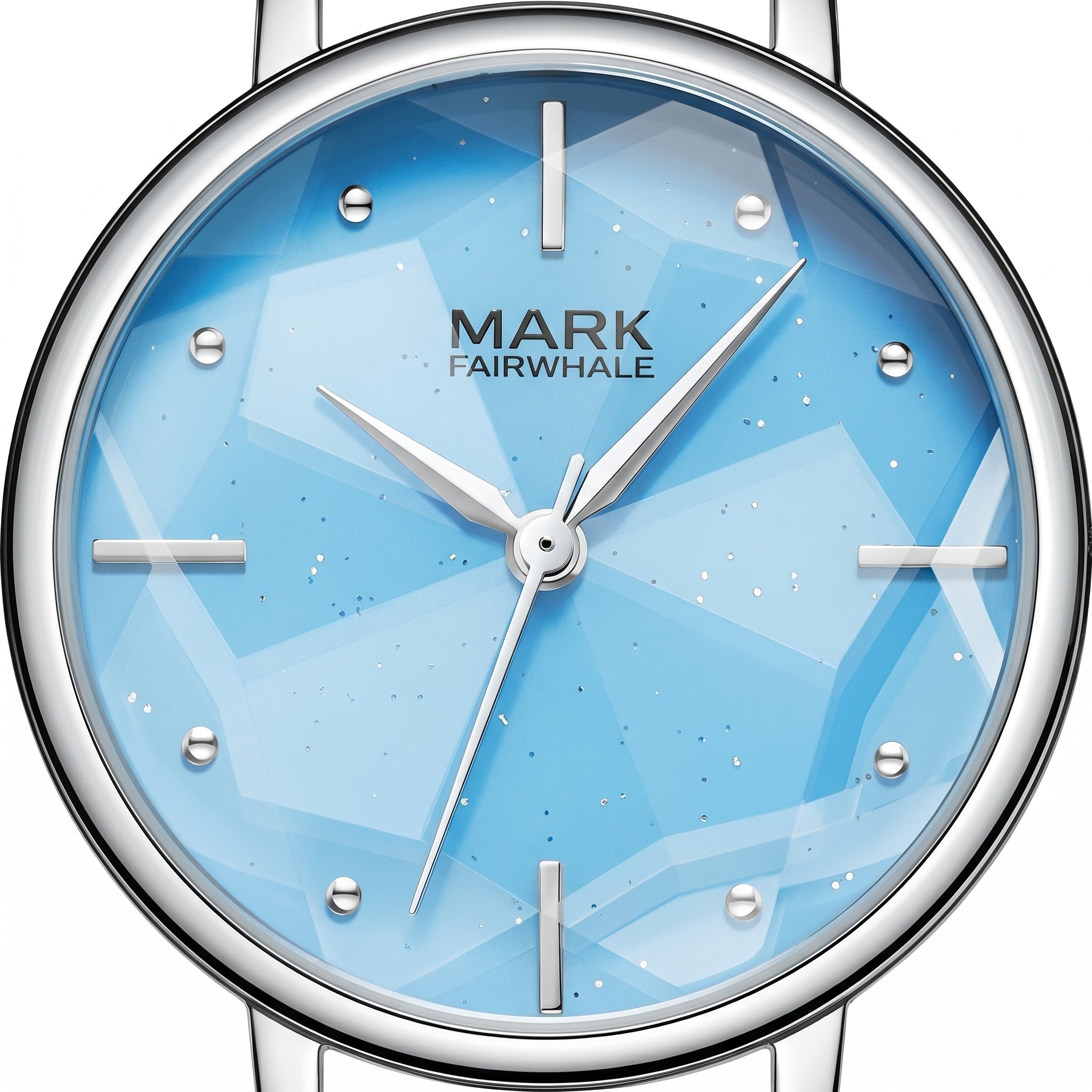 Watch with blue face and silver case on a white background