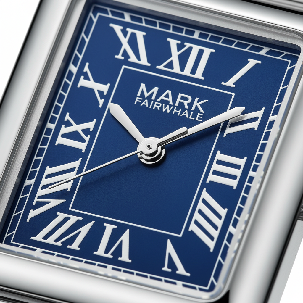 Watch with blue face and white Roman numerals, featuring &