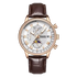 Watch with brown leather strap and detailed face on a white background