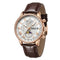 Watch with brown leather strap and rose gold case on white background
