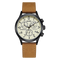 Watch with brown strap and cream face on white background