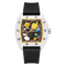 Watch with colorful design on the face against a white background