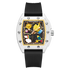 Watch with colorful design on the face against a white background