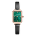 Watch with green face and black strap on white background