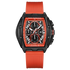 Watch with red strap and black case on a white background