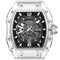 Watch with transparent case and black face on a white background