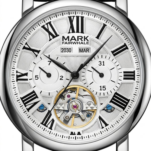 Watch with visible mechanical components and &