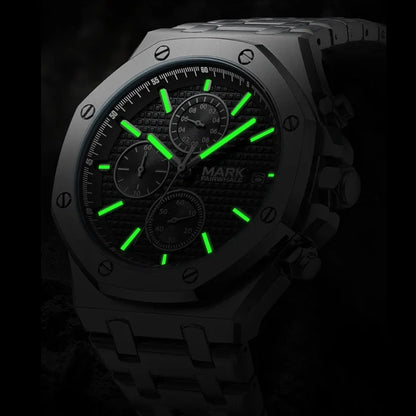 Water resistant wristwatch with luminous hands, Mark Fairwhale RETRONIX black dial