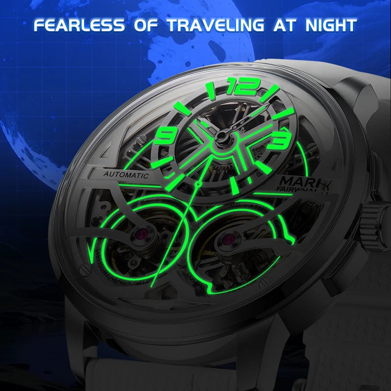 White strap automatic skeleton watch for men Mark Fairwhale FW-6025