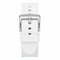 White watch strap with silver buckle on a white background