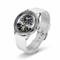 White watch with a transparent face on a white background