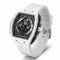 White watch with black face on a white background