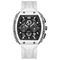 White watch with black face on a white background