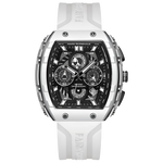 White watch with black face on a white background