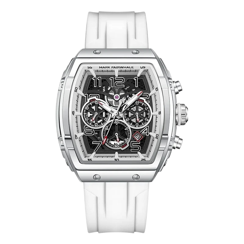 White watch with detailed face on a white background
