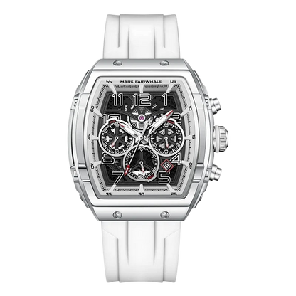 White watch with detailed face on a white background
