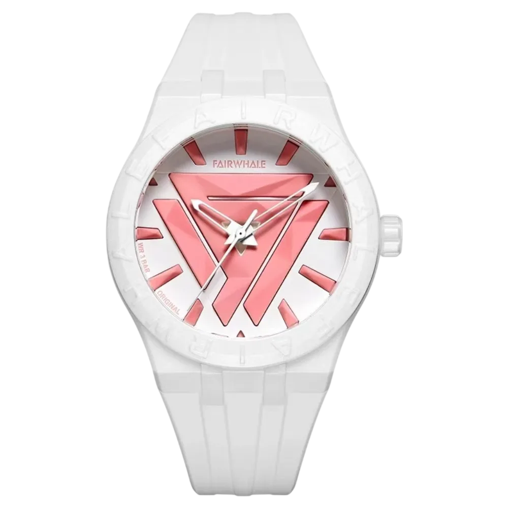 Mark Fairwhale 5680 ELIAN - white, pink triangle dial, silicone strap