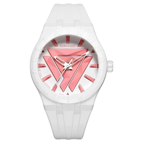 Mark Fairwhale 5680 ELIAN - white, pink triangle dial, silicone strap