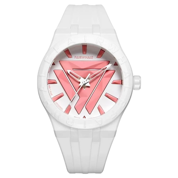 Mark Fairwhale 5680 ELIAN - white, pink triangle dial, silicone strap