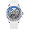 White wristwatch with blue accents on a white background