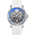 White wristwatch with blue accents on a white background